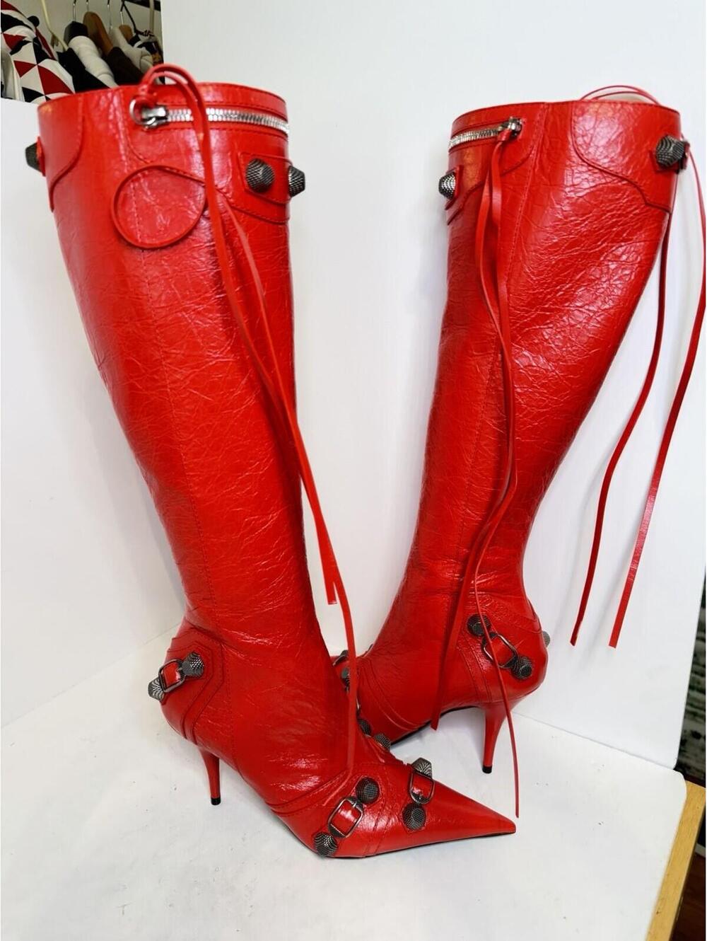 Balenciaga Cagole H90 Knee Boots Tomato Red EU36 US6 Stiletto NIB